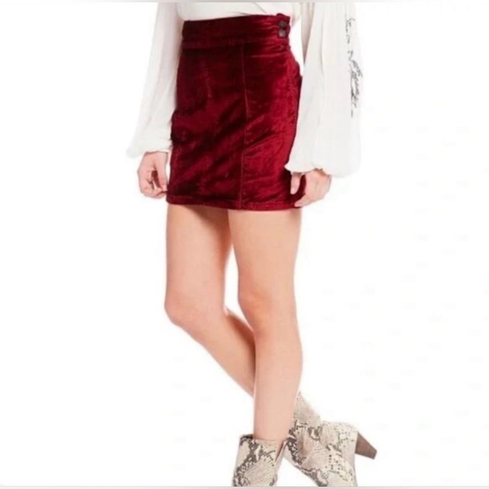 NWT Free People Velvet Retro Mini Skirt with Back Zipper - Picture 2 of 7